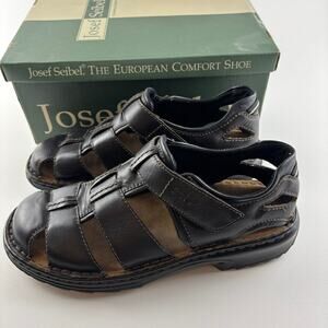 Josef Seibel Jeremy Sandals EU 42 Black Leather Comfort w Box